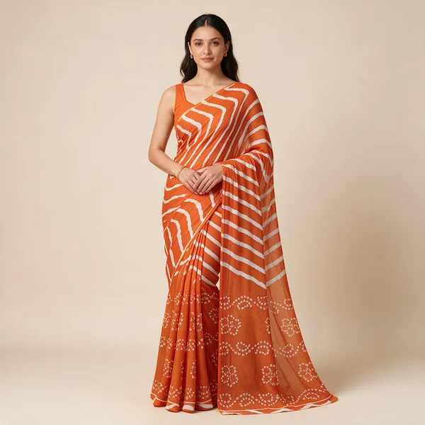 Orange_Printed_Saree_For_Women