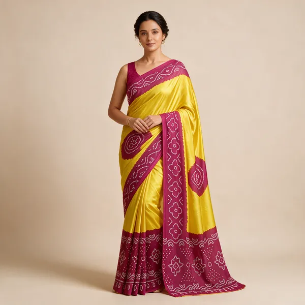 Yellow_And_Magenta_Bandhani_Saree_For_Women
