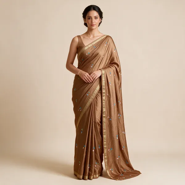 Brown_Sequin_Embellished_Saree_For_Women