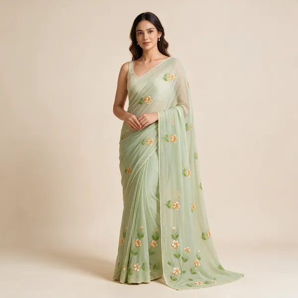 Green_Floral_Embroidered_Saree_For_Women