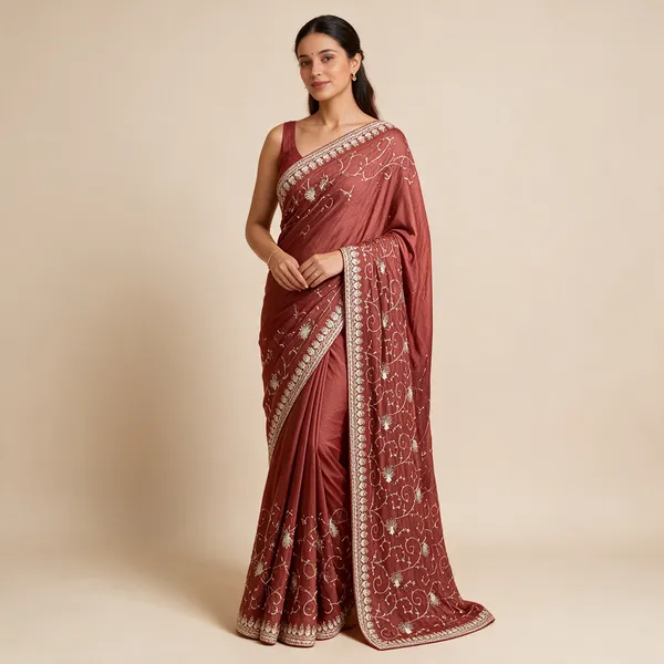 Maroon_Embroidered_Saree_For_Women