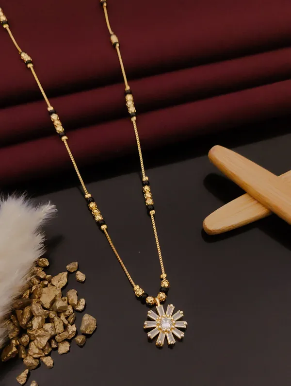 Gold_Tone_Black_Beaded_Floral_Sunburst_Pendant_Chain_For_Women