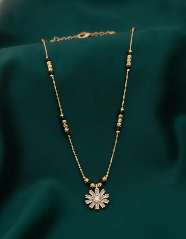 Gold_Tone_Black_Beaded_Floral_Sunburst_Pendant_Chain_For_Women