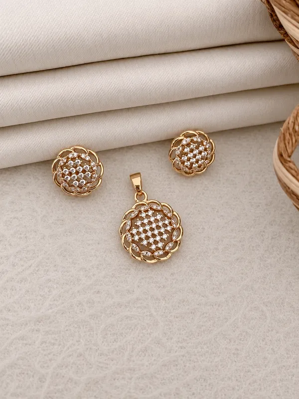 Gold_Tone_Metal_Floral_Stone_Pendant_Earring_Set_For_Women
