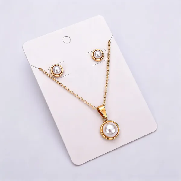 Gold_Tone_Metal_Pearl_Style_Pendant_Necklace_Earring_Set_For_Women