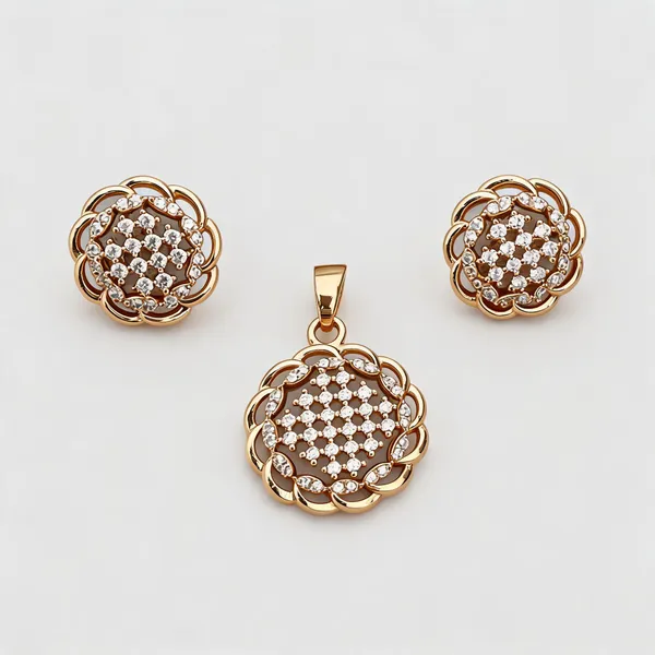 Gold_Tone_Metal_Floral_Stone_Pendant_Earring_Set_For_Women