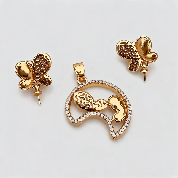 Gold_Tone_Metal_Elephant_Motif_Pendant_Earring_Set_For_Women