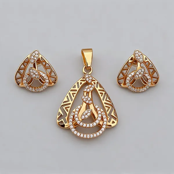 Gold_Tone_Metal_Crystal_Teardrop_Filigree_Pendant_Earring_Set_For_Women