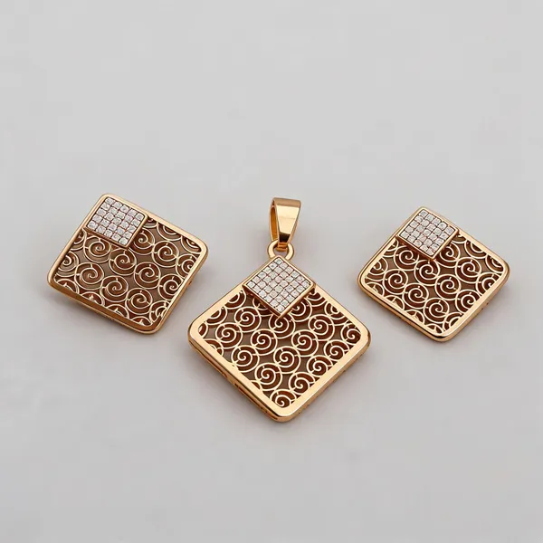Gold_Tone_Metal_Filigree_Square_Pendant_Earring_Set_For_Women