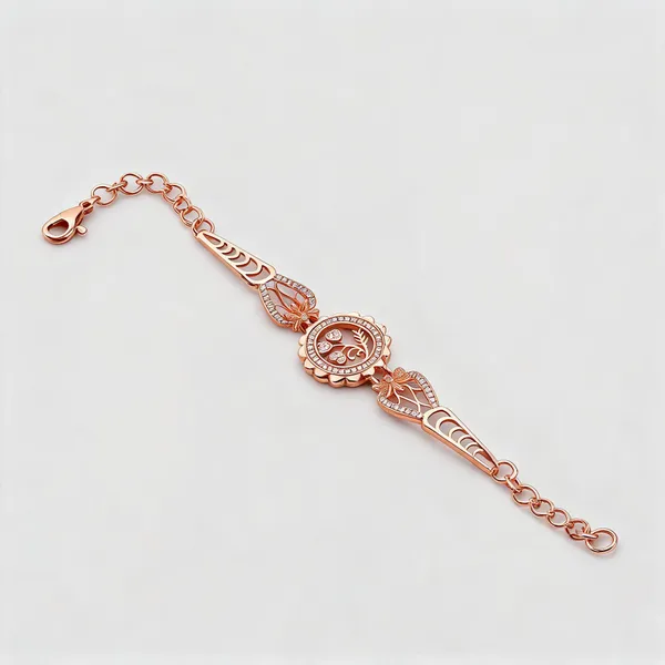 Rose_Gold_Tone_Metal_Leaf_Scroll_Medallion_Bracelet_For_Women