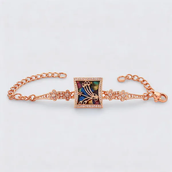 Rose_Gold_Tone_Metal_Floral_Geometric_Link_Bracelet_For_Women