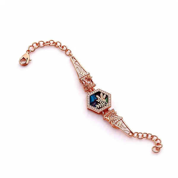 Rose_Gold_Tone_Metal_Leaf_Motif_Hexagonal_Bracelet_For_Women