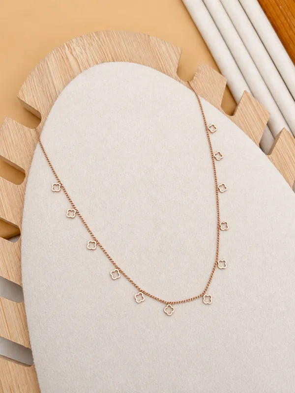 Rose_Gold_Tone_Metal_Clover_Charm_Necklace_For_Women
