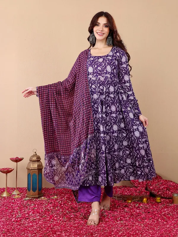 Purple_Rayon_Floral_Print_Flared_Anarkali_Suit_Set_For_Women