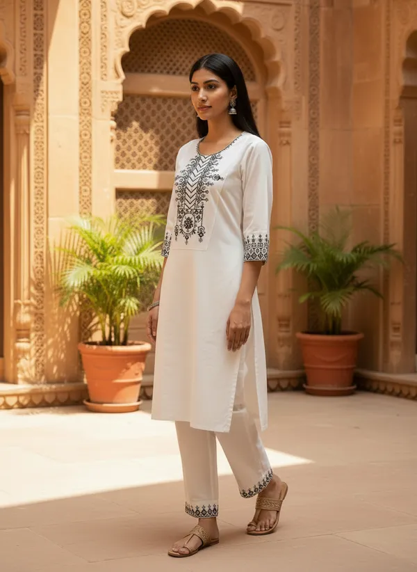 White_Khadi_Cotton_Straight_Embroidered_Kurta_Set_For_Women