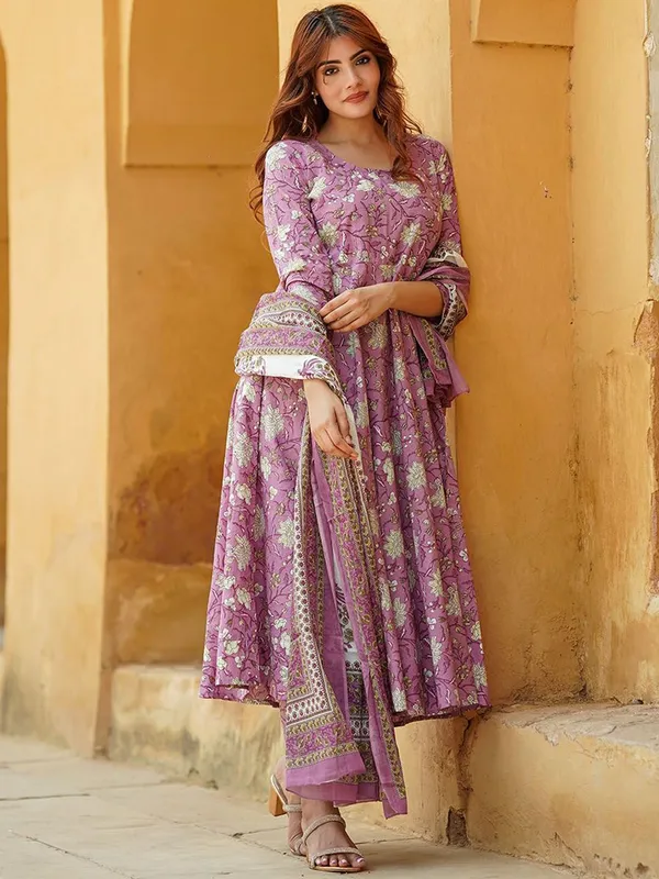 Purple_Rayon_Floral_Print_Kurta_Set_For_Women