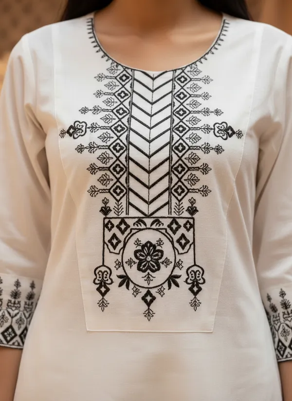 White_Khadi_Cotton_Straight_Embroidered_Kurta_Set_For_Women