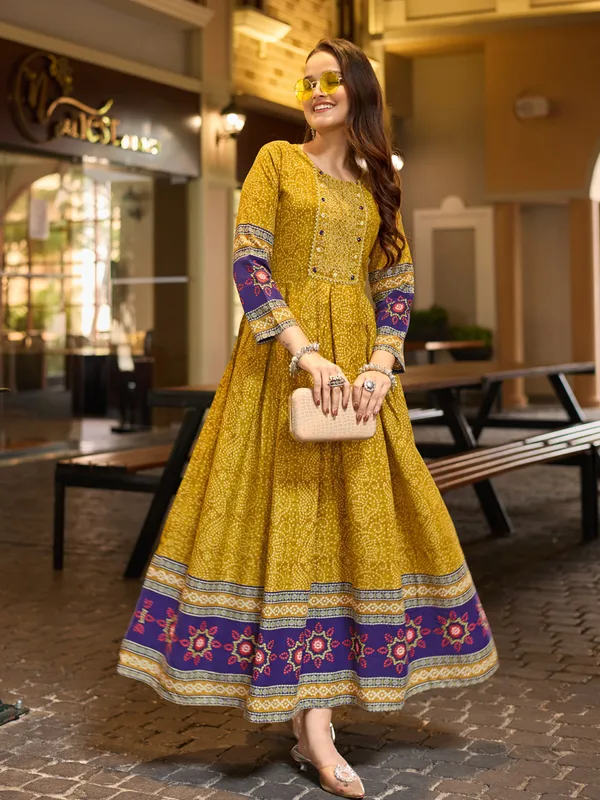 Mustard_Rayon_Printed_Flared_Anarkali_Kurta_For_Women