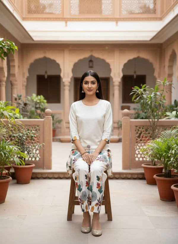 White_Khadi_Cotton_Floral_Print_Kurta_Pant_Set_For_Women