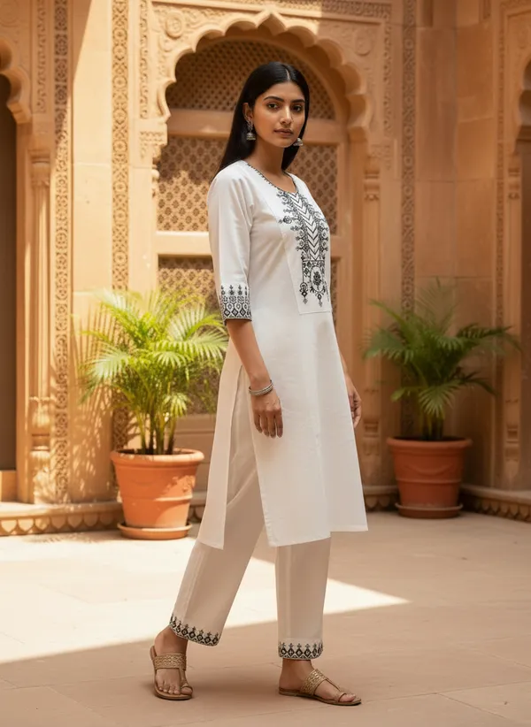 White_Khadi_Cotton_Straight_Embroidered_Kurta_Set_For_Women