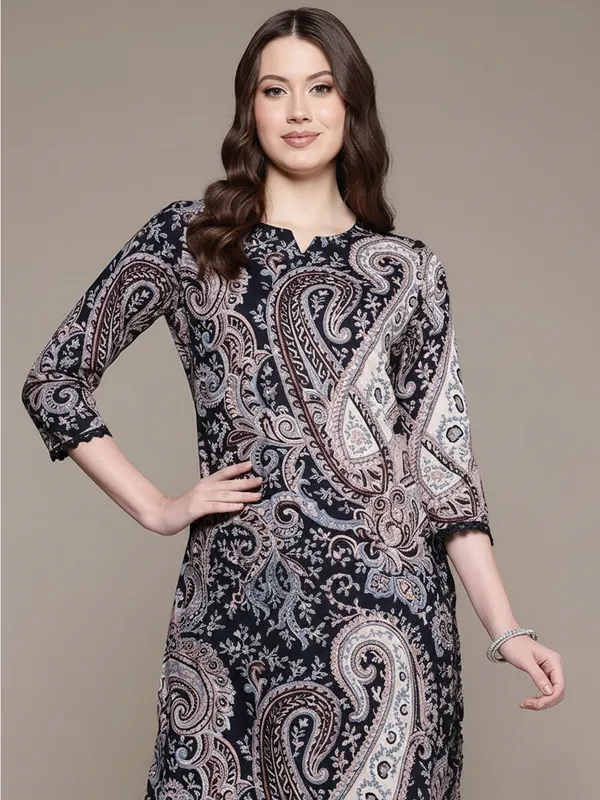 Black_Rayon_Paisley_Print_Straight_Kurta_Set_For_Women