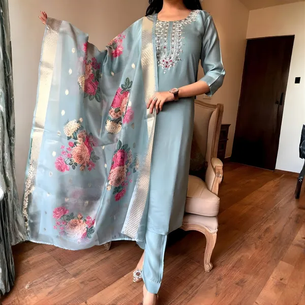 Blue_Rayon_Slub_Straight_Kurta_Set_For_Women