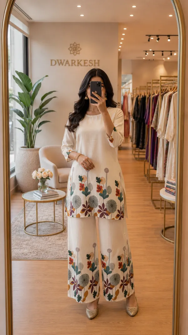 White_Khadi_Cotton_Floral_Print_Kurta_Pant_Set_For_Women