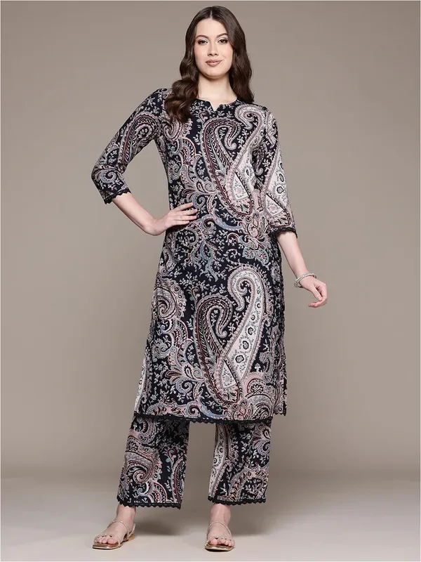 Black_Rayon_Paisley_Print_Straight_Kurta_Set_For_Women