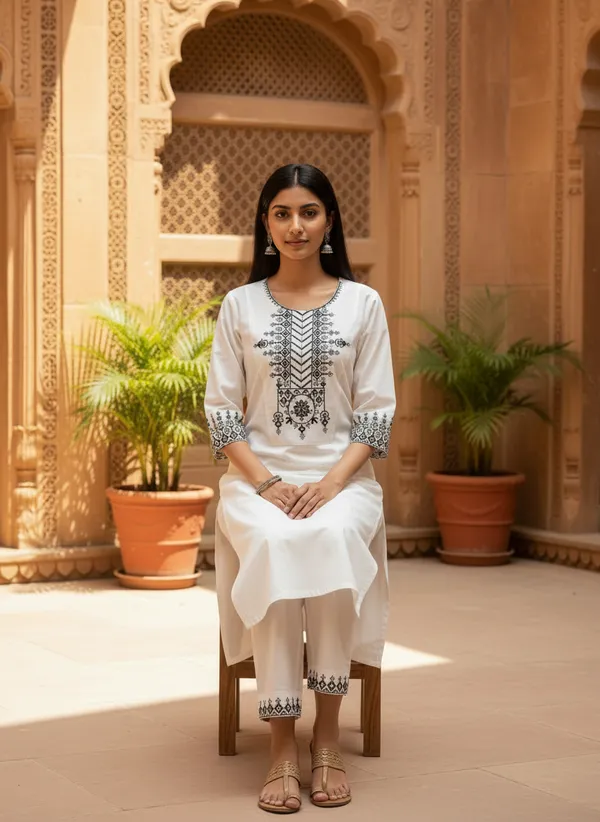 White_Khadi_Cotton_Straight_Embroidered_Kurta_Set_For_Women