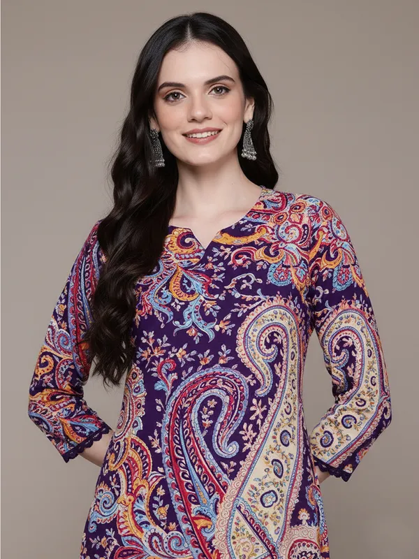 Purple_Rayon_Paisley_Print_Straight_Kurta_Set_For_Women