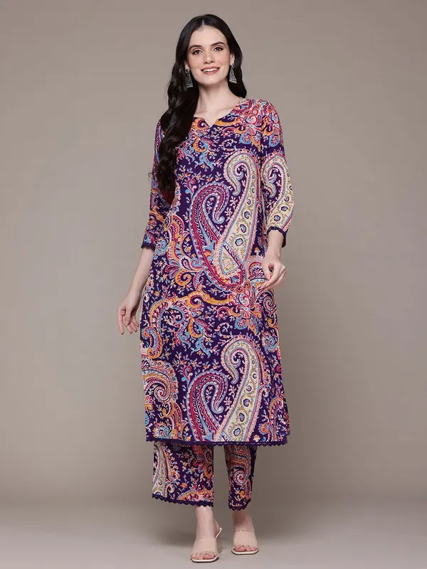 Purple_Rayon_Paisley_Print_Straight_Kurta_Set_For_Women