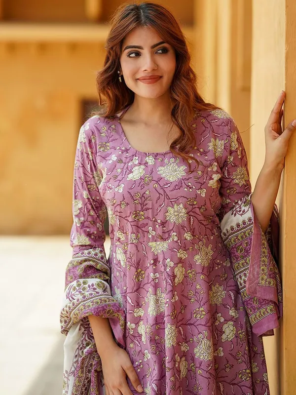 Purple_Rayon_Floral_Print_Kurta_Set_For_Women