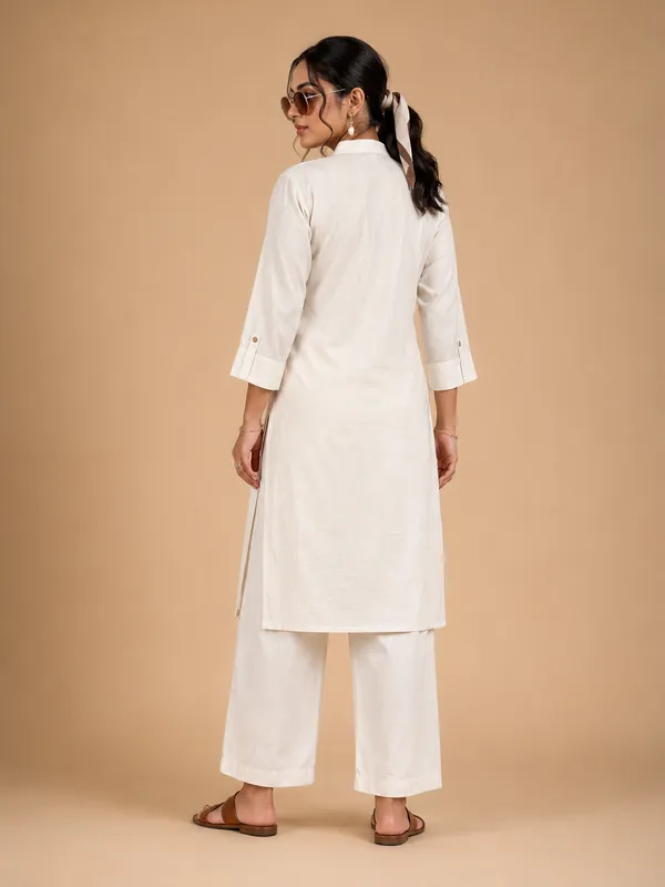 White_Khadi_Cotton_Elephant_Print_Straight_Kurta_Set_For_Women