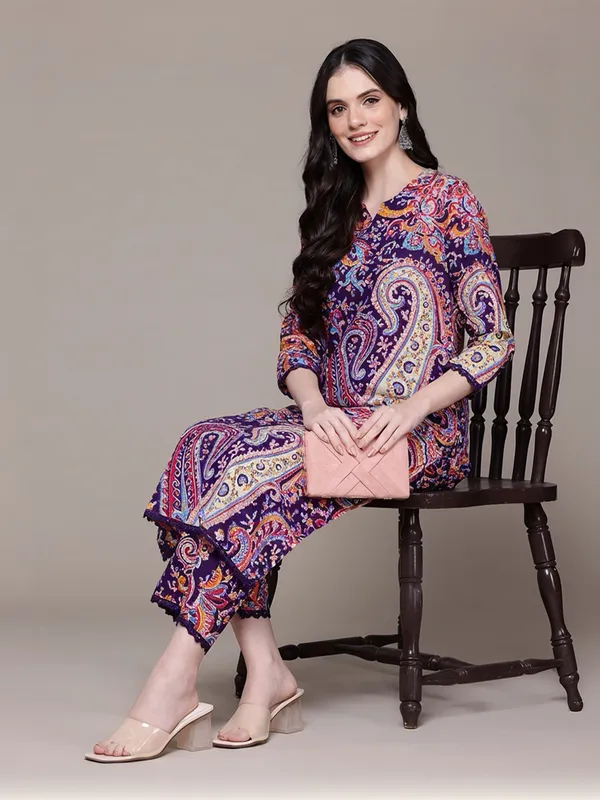 Purple_Rayon_Paisley_Print_Straight_Kurta_Set_For_Women