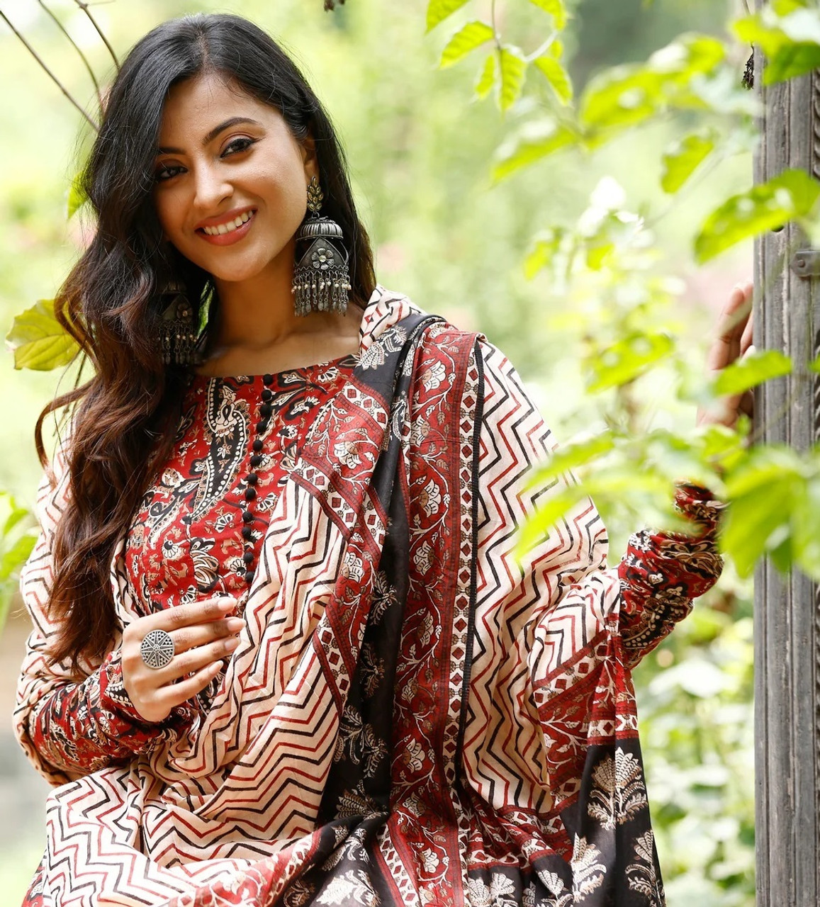 Red_Rayon_A-Line_Printed_Kurta_Set_For_Women