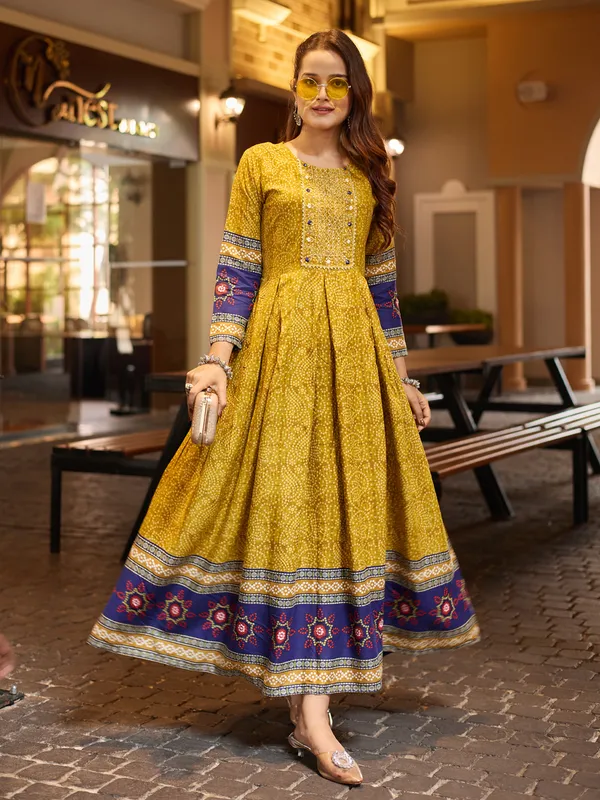 Mustard_Rayon_Printed_Flared_Anarkali_Kurta_For_Women