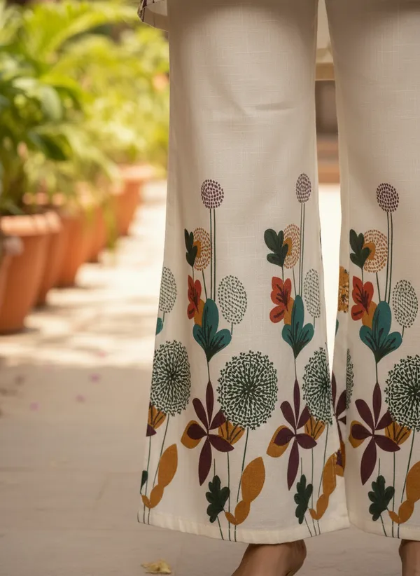 White_Khadi_Cotton_Floral_Print_Kurta_Pant_Set_For_Women
