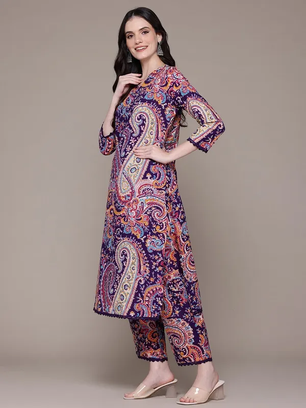 Purple_Rayon_Paisley_Print_Straight_Kurta_Set_For_Women