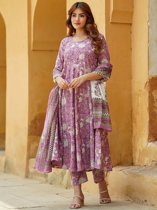 Purple_Rayon_Floral_Print_Kurta_Set_For_Women