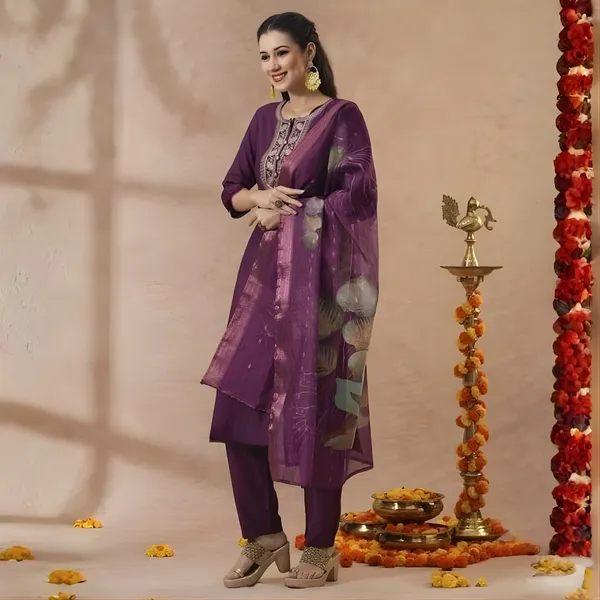Purple_Cotton_Blend_Straight_Fit_Kurta_Set_For_Women