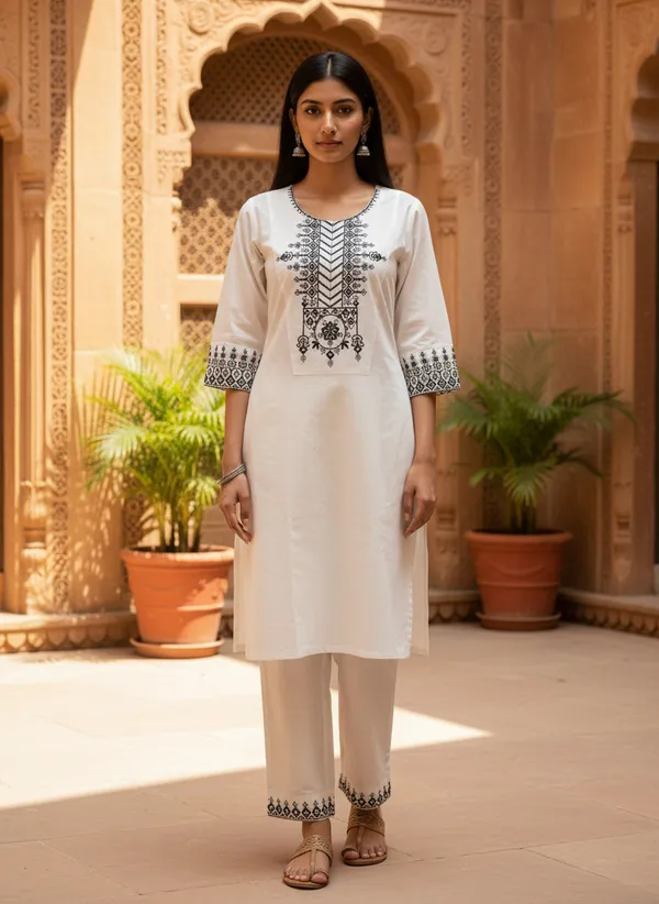 White_Khadi_Cotton_Straight_Embroidered_Kurta_Set_For_Women