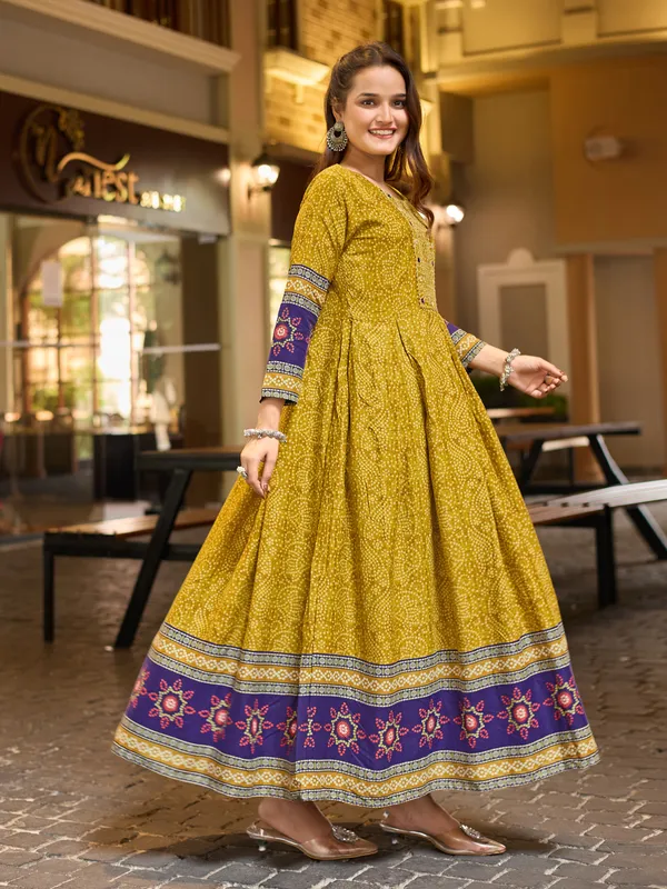 Mustard_Rayon_Printed_Flared_Anarkali_Kurta_For_Women