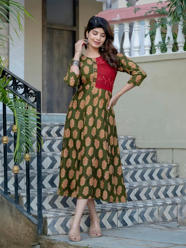 Olive_Green_Rayon_Floral_Print_A-Line_Dress_For_Women
