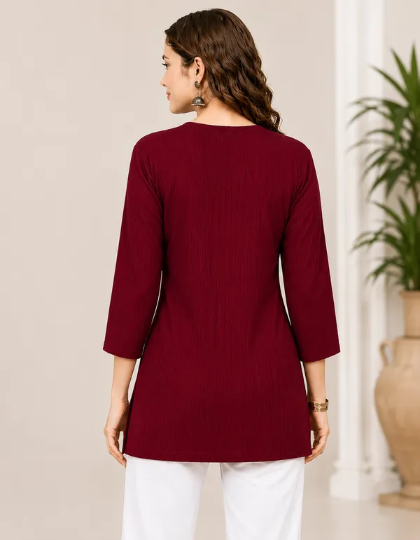 Maroon_Textured_Short_Kurti_for_Women