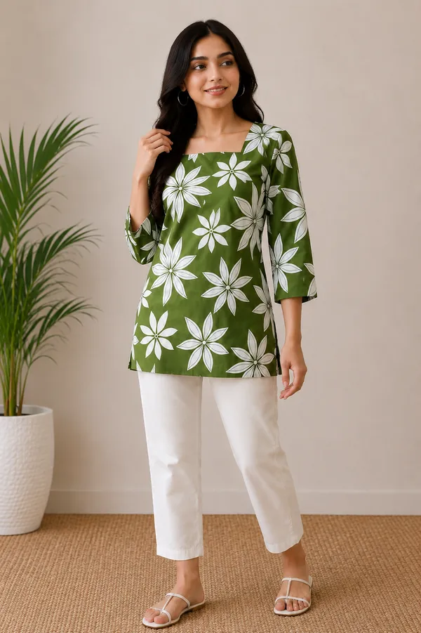 Green_Floral_Print_Straight_Kurti_for_Women