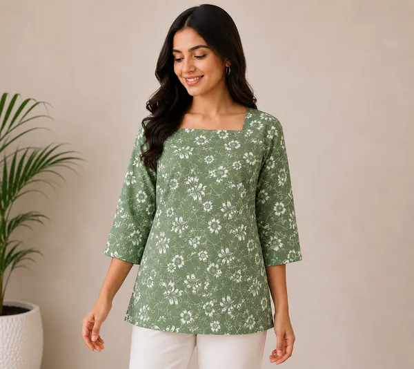 Green_Cotton_Blend_Floral_Print_Kurti_for_Women