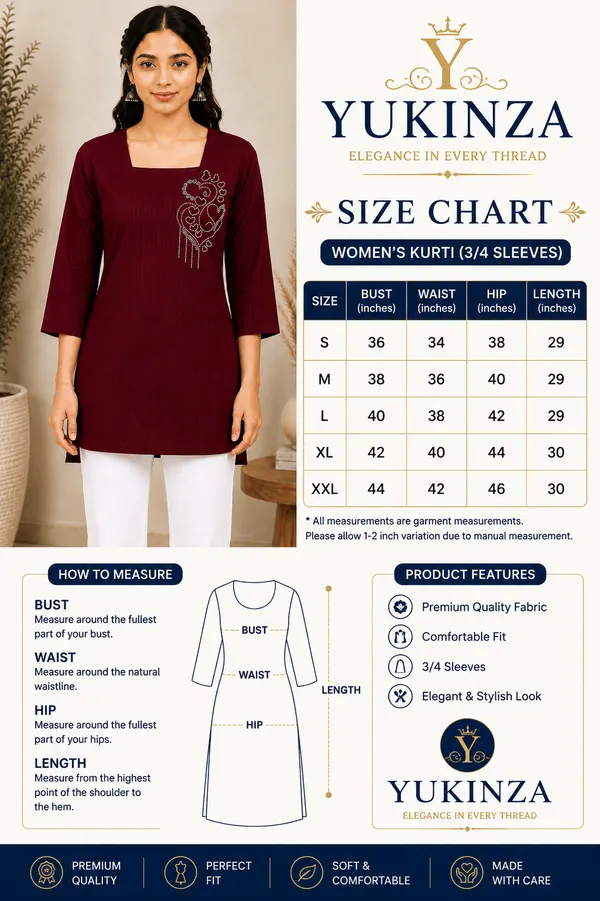 Maroon_Fabric_Regular_Fit_Kurti_for_Women