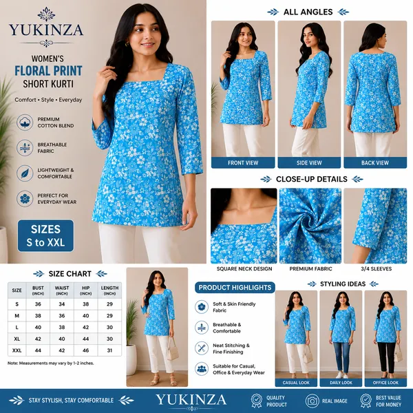 Blue_Cotton_Blend_Floral_Print_Short_Kurti_for_Women