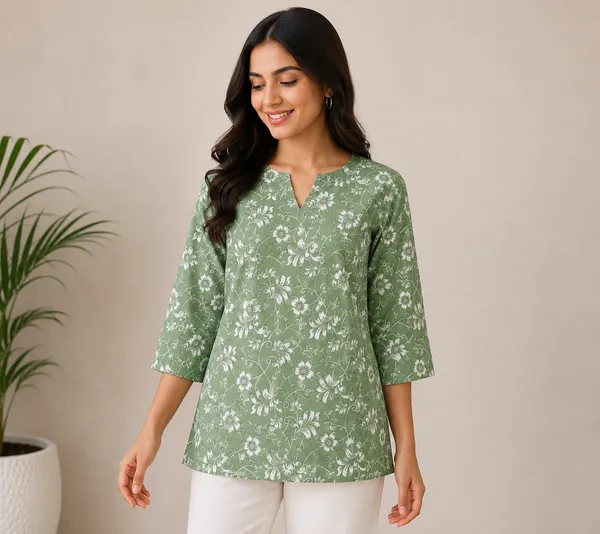 Green_Cotton_Blend_Floral_Print_Kurti_for_Women