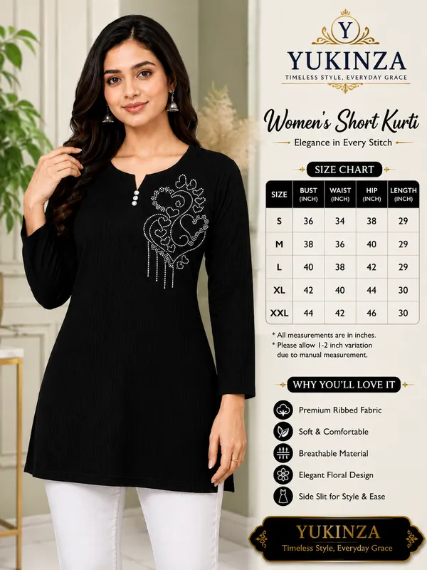 Black_Ribbed_Straight_Short_Kurti_for_Women